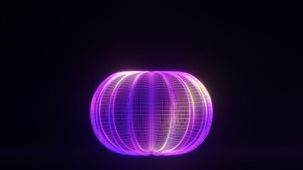 3d render of low poly pumpkin in neon pink and blue color light 