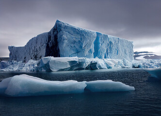 blue icebergs floating in Antarctica