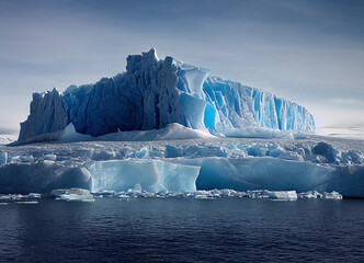 blue icebergs floating in Antarctica