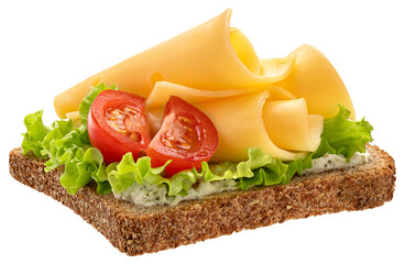 Cheese slices on rye bread isolated