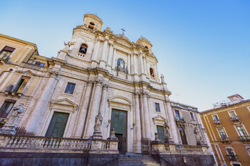 Fototapeta na wymiar Catania, Italy. September 12, 2022. Facade of Church of St. Francis of Assisi 'all'Immacolata'