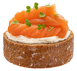 Toast with salmon and cream cheese isolated 