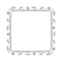 Abstract Black Simple Line Square With Leaf Leaves Frame Flowers Doodle Outline Element Vector Design Style Sketch Isolated Illustration For Wedding And Banner
