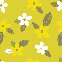 Seamless floral pattern based on traditional folk art ornaments. Art flowers on color background. Scandinavian style. Sweden nordic style. Vector illustration. Simple minimalistic pattern