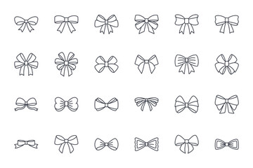 Vector bow ribbon icon. Editable stroke. Set of linear icons. Decorative gift ribbons. Fashion accessory sign. Festive wrapping christmas birthday. Isolated elements on white background - 530868428