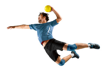 Handball player players in action. Isolated  - obrazy, fototapety, plakaty
