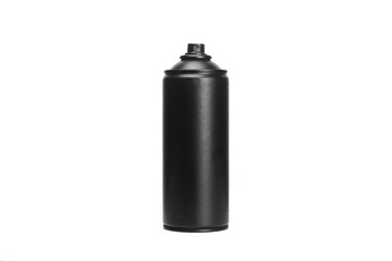 Black aerosol can on a white background.