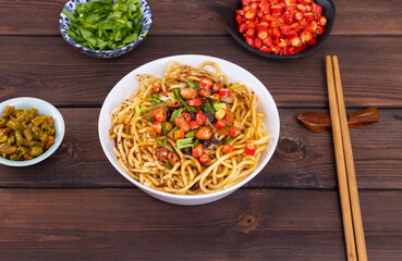 Chinese style Fried noodles and side dishes