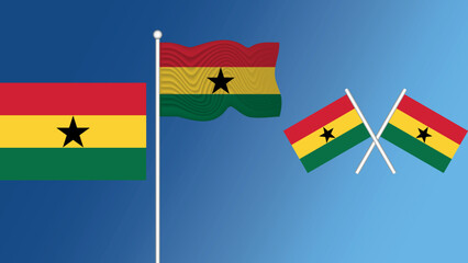 Waving flag of republic of ghana on the transparency blue background vector and illustration