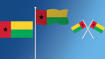 Waving flag of Republic of Guinea-Bissau on the transparency blue background vector and illustration
