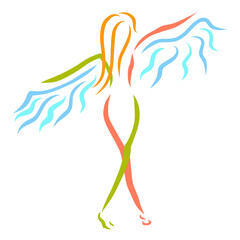 graceful winged young woman with a beautiful figure, health and sports, colorful logo