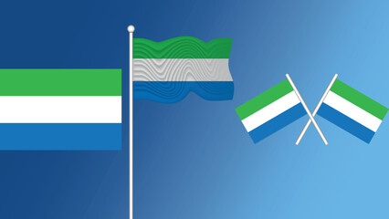 Waving flag of Republic of Sierra Leone on the transparency blue background vector and illustration