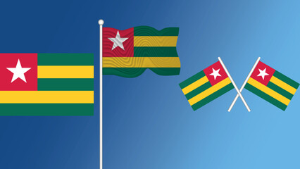 Waving flag of Togolese Republic on the transparency blue background vector and illustration
