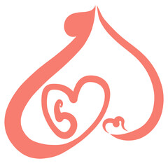 baby in the uterus of a pregnant woman, creative pattern in the shape of hearts, with a caring hand