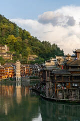 Fototapeta na wymiar village on the river in Fenghuang, China
