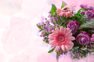 Colorful bouquet of pink flowers isolated on white