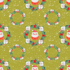 Xmas watercolor seamless pattern. For greeting cards, stationery, wrapping paper, wallpaper, splash screen, social media, etc