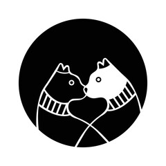 Circle two cat animal logo template design 