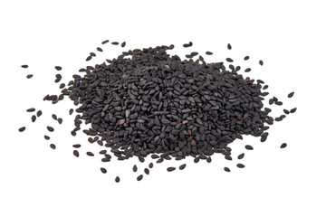 Black sesame seeds, isolated on white background.