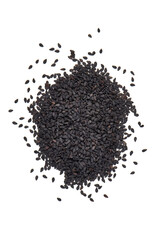 Black sesame seeds, isolated on white background.
