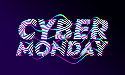 Fototapeta na wymiar Vector banner for Cyber Monday promo events on e-commerce platforms, marketplaces. Design template with glitched typography for digital marketing campaign
