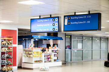 Equipment and lounge at Johannesburg International Airport in South Africa where they wait to board...