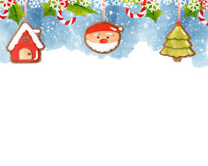 Xmas watercolor horizontal frame with place for text. For designing social media, stationery, printing on objects, etc.