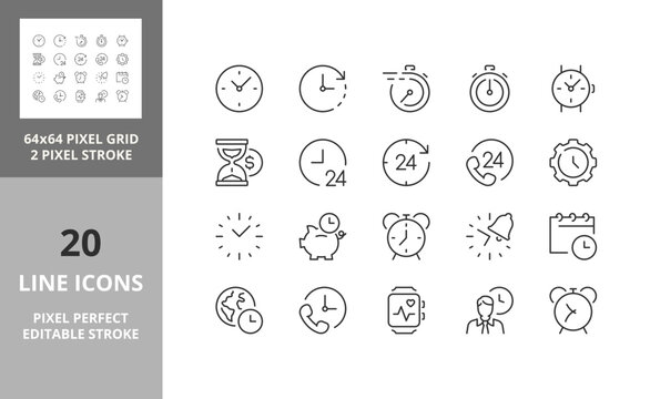 time clocks 64px and 256px editable vector set