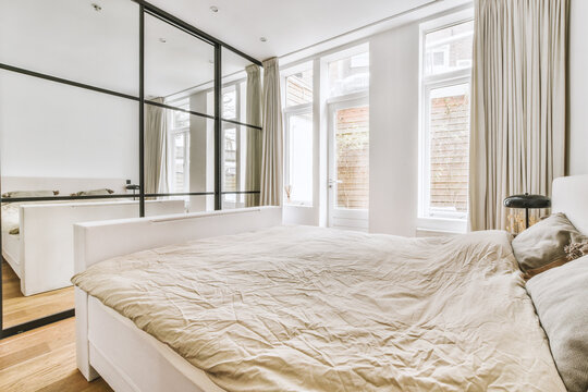 Modern bedroom interior with closet