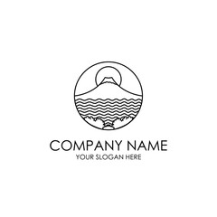 japanese fuji mountain view line art logo