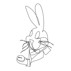 One Line Bunny Rabbits Print Art . Minimal Line drawing. Line Vector illustration. Year of the Black Water Rabbit. Animal Drawing . Black and White.