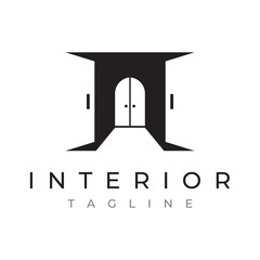 Simple open door abstract logo vector design, interior with geometric shapes or monogram.For building construction, business.property and company.