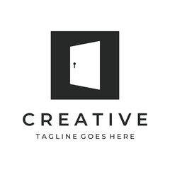 Simple open door abstract logo vector design, interior with geometric shapes or monogram.For building construction, business.property and company.