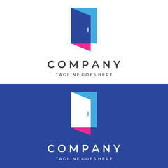 Simple open door abstract logo vector design, interior with geometric shapes or monogram.For building construction, business.property and company.