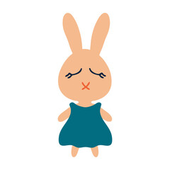 Hand drawn cute bunny in flat style. Perfect for T-shirt, logo and print. Childish isolated vector illustration for decor and design.