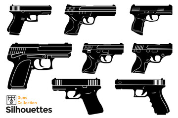 Isolated silhouettes of firearms. Isolated guns.