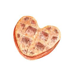 sweet waffle heart watercolor isolated on white background