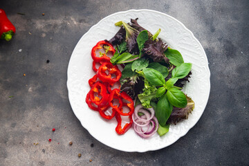 pepper paprika salad vegetable sweet green leaves fresh dish healthy meal food snack on the table copy space food background