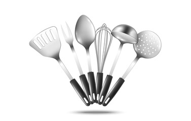Set of kitchen cooking utensils, realistic mockup vector illustr