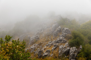 Landscape in the clouds under Mount Pantokrator on the island of Corfu