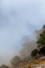 Landscape in the clouds under Mount Pantokrator on the island of Corfu