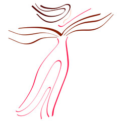 winged woman striving upward or into the distance, abstract colorful sketch