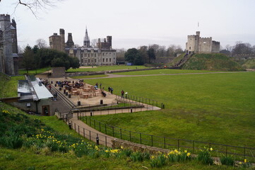 Fototapeta na wymiar Cardiff, Wales: a view of Castle Green, Cardiff Castle and the Norman Keep
