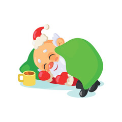 Happy santa sleeping under blanket