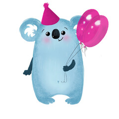 Cute Koala with pink balloons. Children's illustration is suitable for creating greeting cards, invitations - 530883633