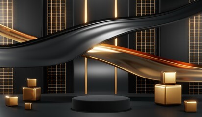 Fototapeta premium 3D rendering of blank product background for cream cosmetics Modern black podium background