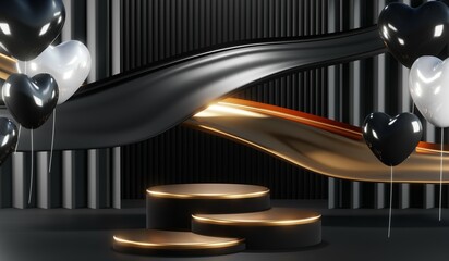 3D rendering of blank product background for cream cosmetics Modern black podium background