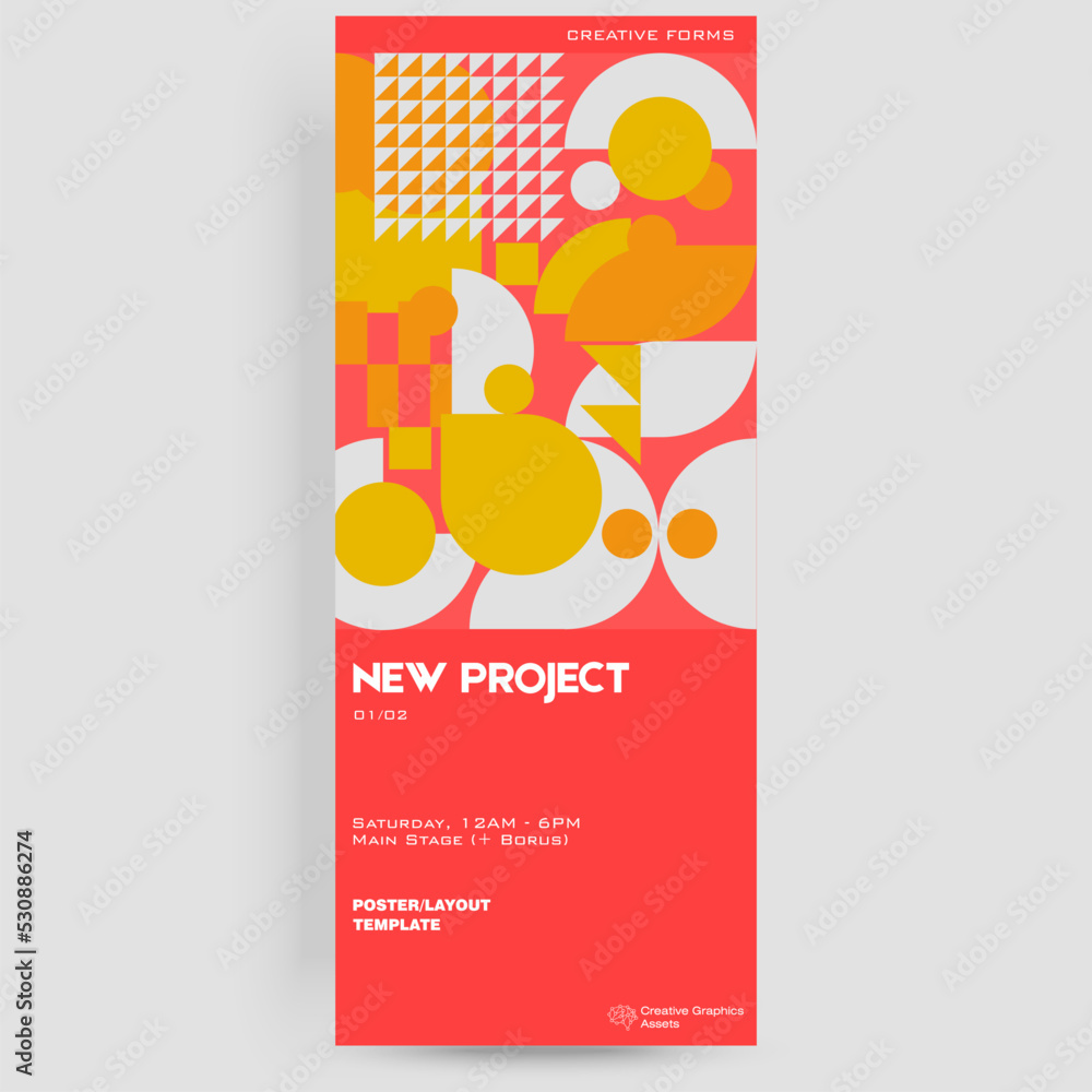 Poster ticket vector template layout with abstract vector geometric shapes.bauhaus background design. great