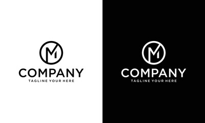 Logo M letter circle sign company icon vector design on a black and white background.