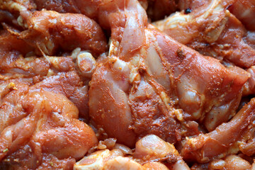 Raw fresh chicken meat. Marinated meat. Cooking homemade food.